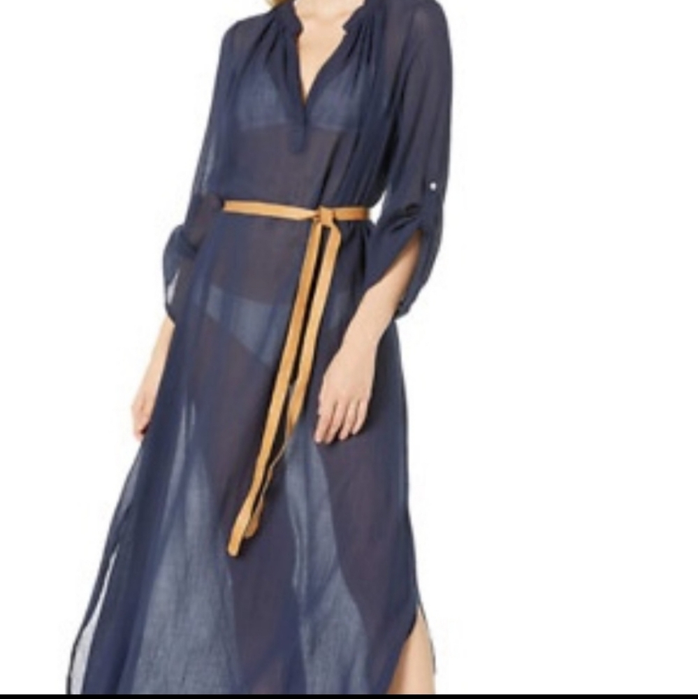 Eberjey Summer of Love Haven Sheer Bamboo Long Sleeves Resort Dress S/M NWT